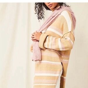 Free People FP Beach Striped Tan and Pink Women's Atlas Sweater Dress Size S